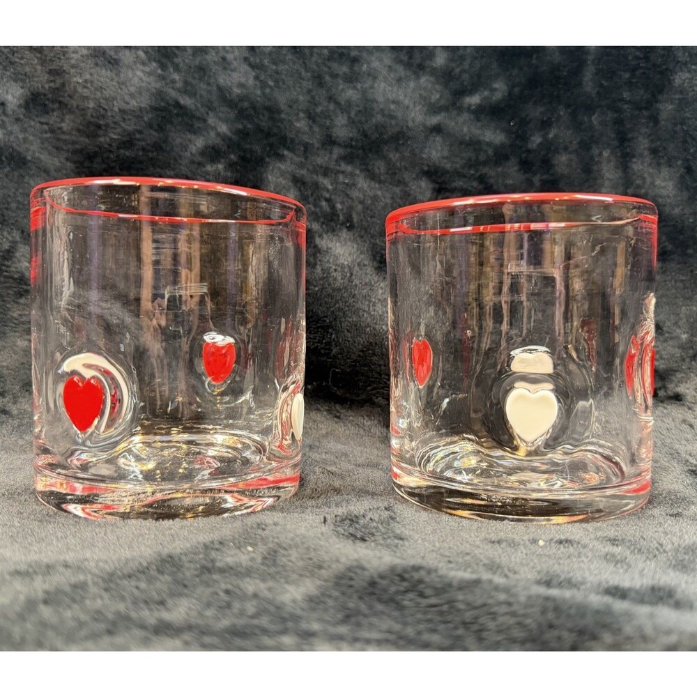 Anthropologie Dupe Red & White Heart Juice Glass Love Whiskey Tumbler Set of 2